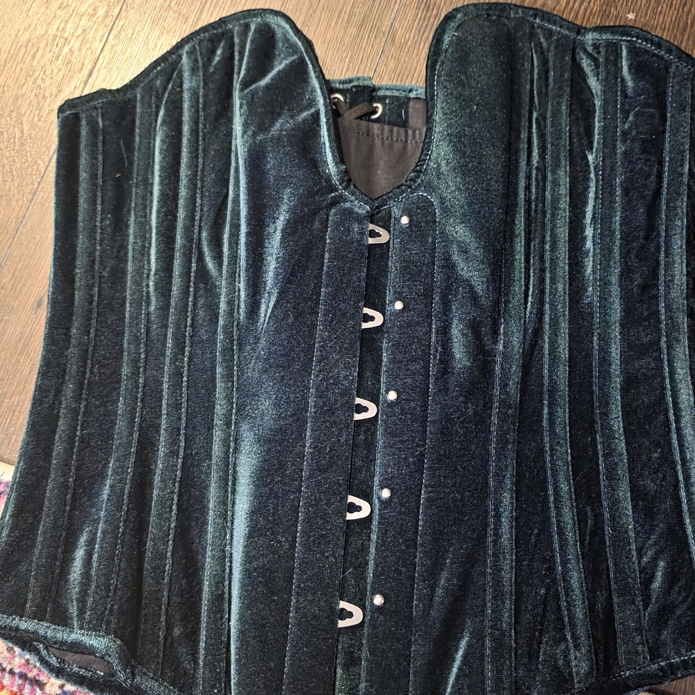 Velvet Underbust Corset - Dark Green